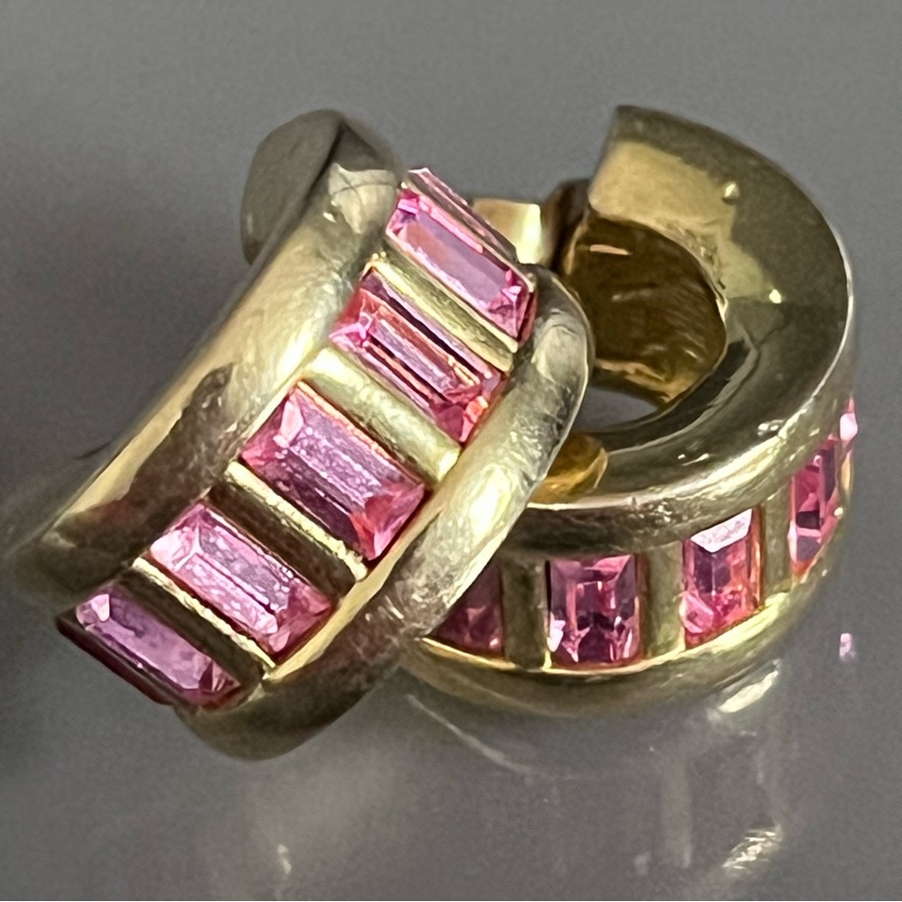 Nolan Miller Gold Tone Pink Baguette Crystal Earrings